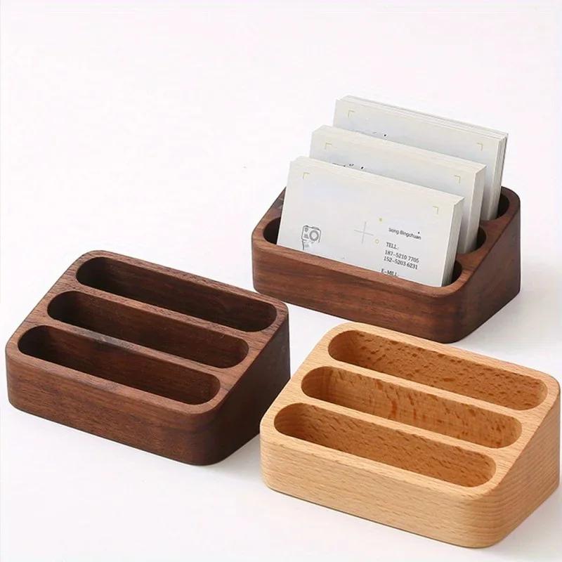 Wood Desktop Business Card Display Stand Business Card Holder Memo Holder Storage Wood Card Organizer for Office Table Organizer