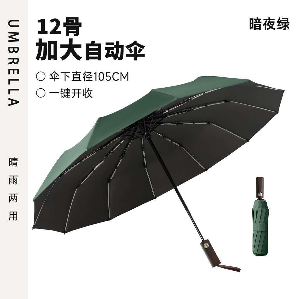 11 bone imitation wood handle three fold automatic folding vinyl sunscreen weather and rain parasol spot printing wholesale