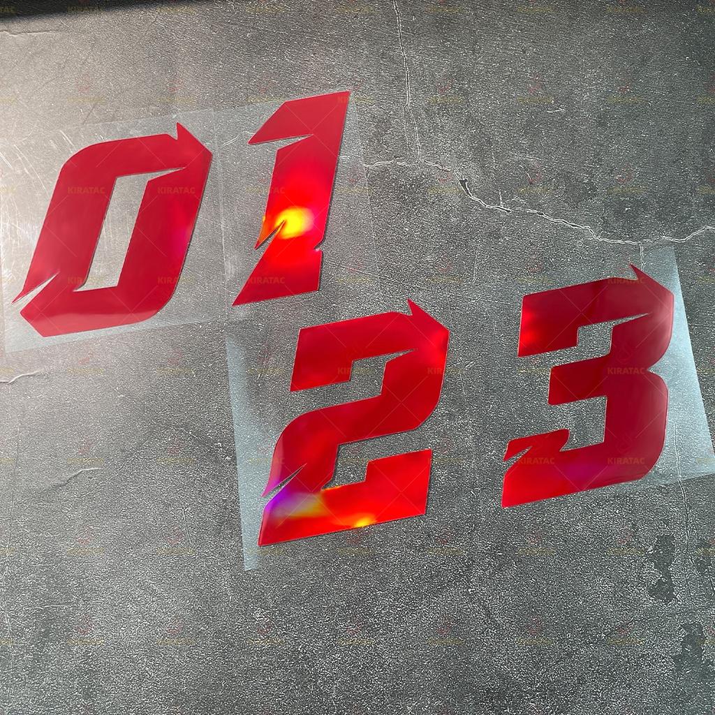 2pcs Red Laser Motorcycle Number 0-9 Stickers Waterproof for Motorcycle Fairing Helmet Car Body Scooters Universal Vinyl Decals