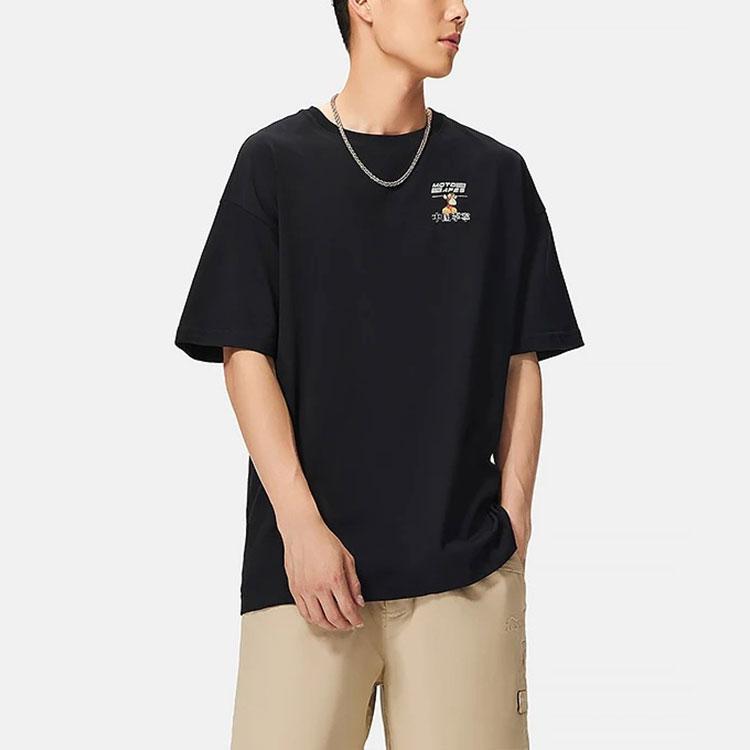 Li Ning X Bored Ape Collaboration SS22 Cartoon Pattern Small Logo Loose Short Sleeve T-Shirt Unisex Tops Black AHSSD75-1