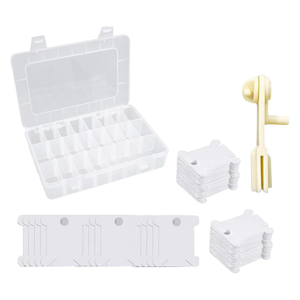 Floss Bobbin with Bobbin Winder, Cross Stitch Organizer Box Thread Cards for Winding Sewing Storage