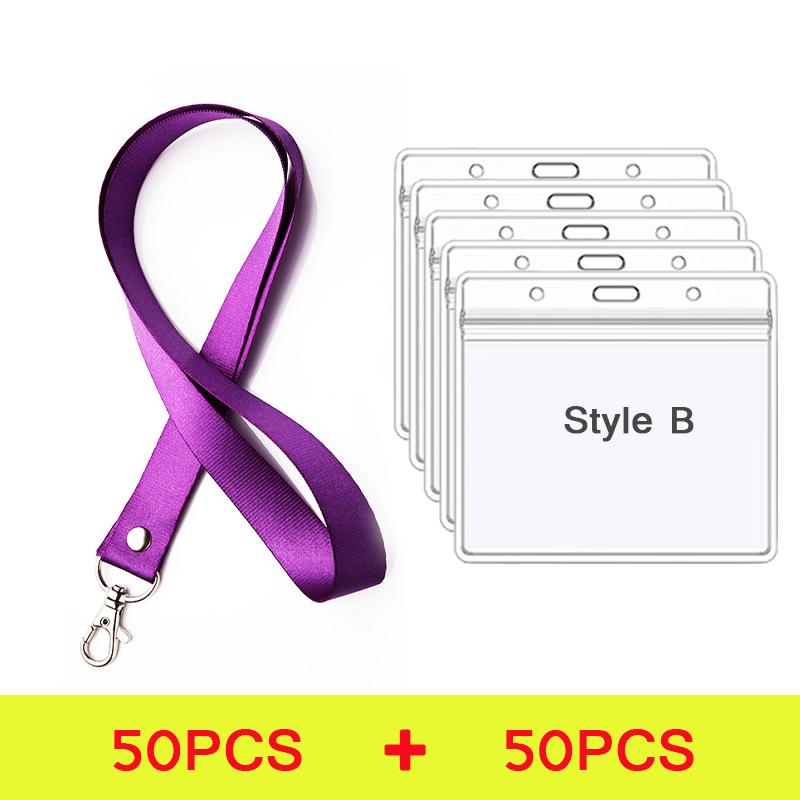 100 Pcs Safety Hanging Neck Strap Lanyard And Card Case ID Name Transparent Badge Holder Anti-Lost Clasp Rope Keychain Landyard