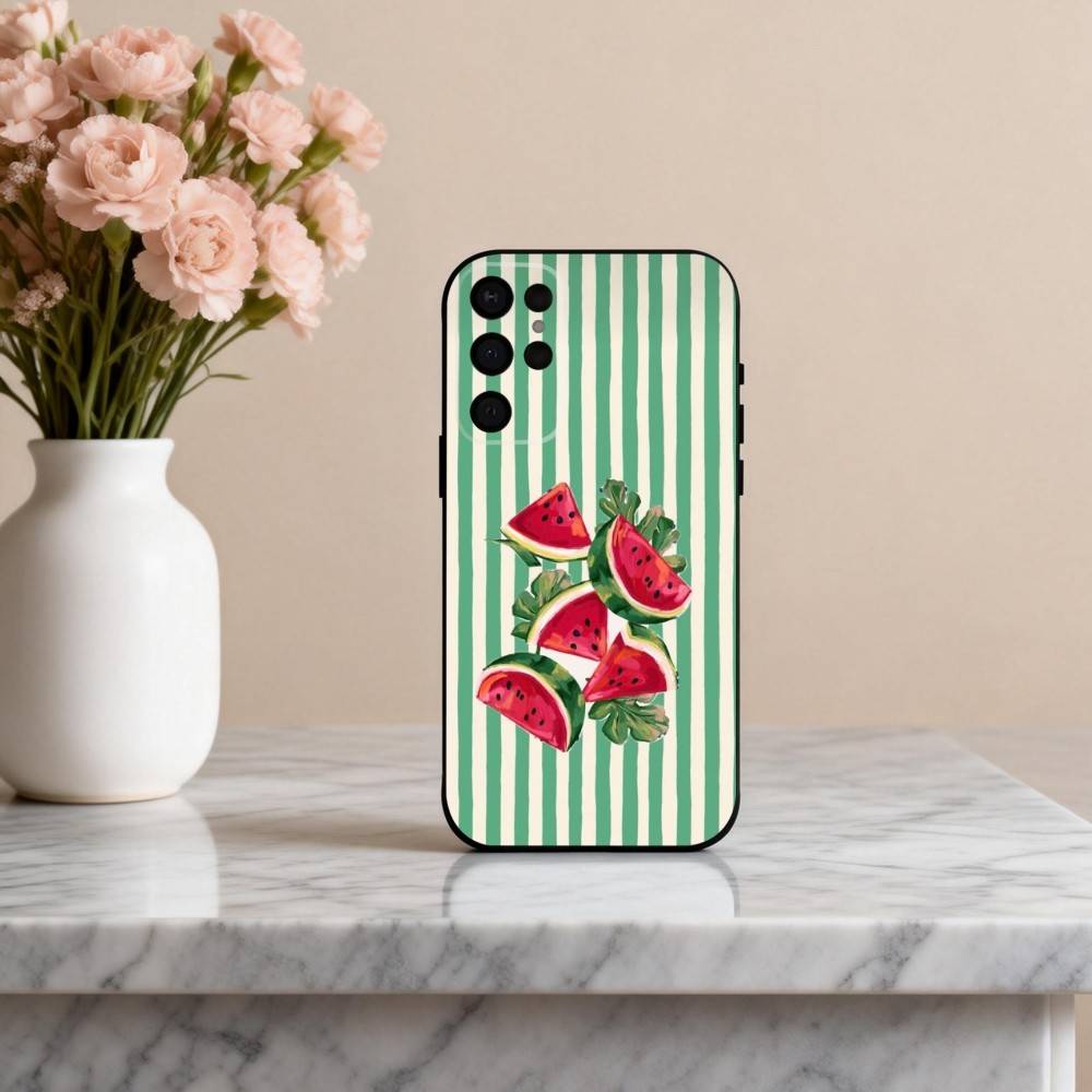 Niedliche, farbenfrohe F-Fruit-Handyhülle für Samsung S25, 24, 23, 22, 30, 21, 10, 9, Ultra, Plus, Lite, FE, 4, 5G – Weiche, schwarze Hülle