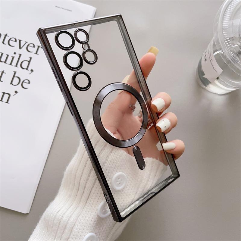 Transparent Plating For Case For Samsung Galaxy S22 S23 S21 Ultra Plus Wireless Charge Silicone Clear Cover Cases