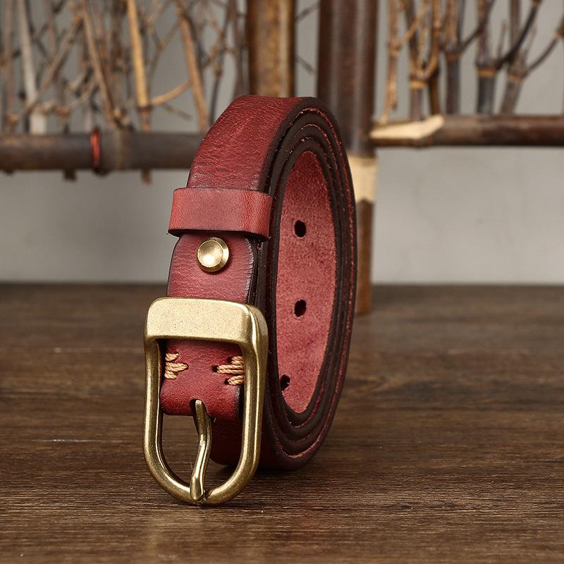 Thin Belt Women's Retro Washed Distressed Genuine Leather Pure Cowhide Trendy Wild Women's Narrow Belt