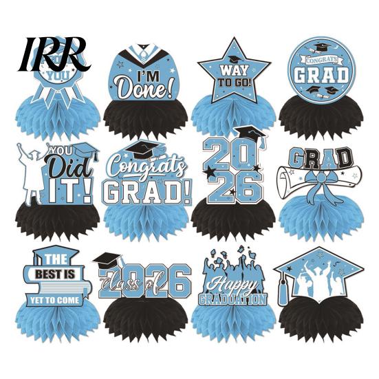 Waterproof Graduation Decorations 12Pcs 2026 Honeycomb Decor 3D Centerpieces for Commencement Party Red & Stars And Badges Black Theme