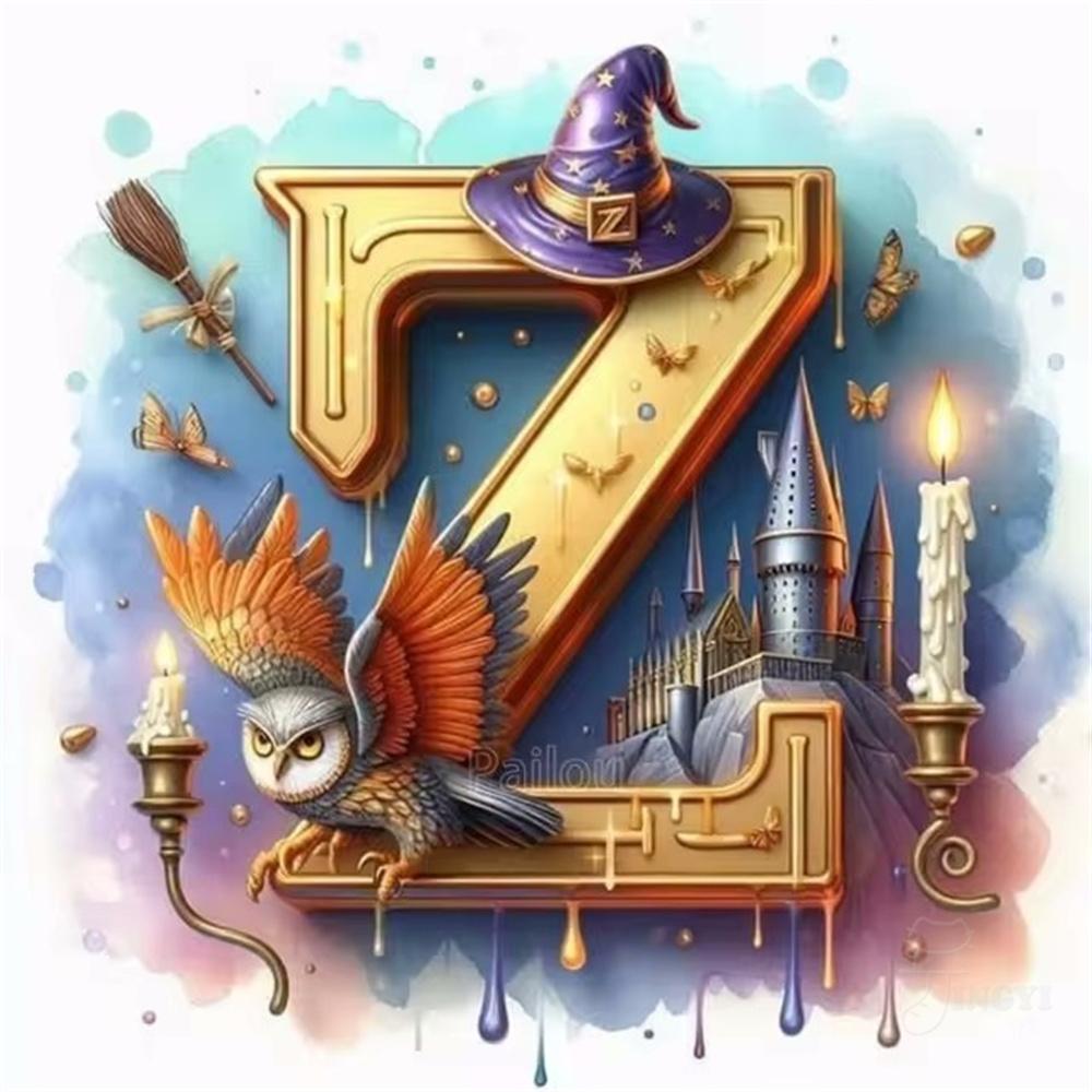 Harry Potter Fantasy Castle and Owl Letters Diamond Painting Cross Stitch Art Magical Alphabet Witch House Mosaic Home Decor