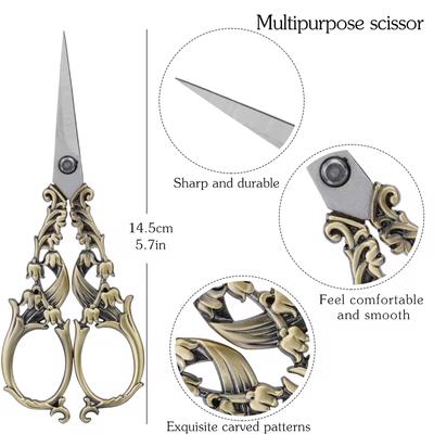 Fenrry 1Pc Retro Antique Vintage Scissors European Flower Pattern Stainless Steel Scissor DIY Needlework Tools Tailor Scissor