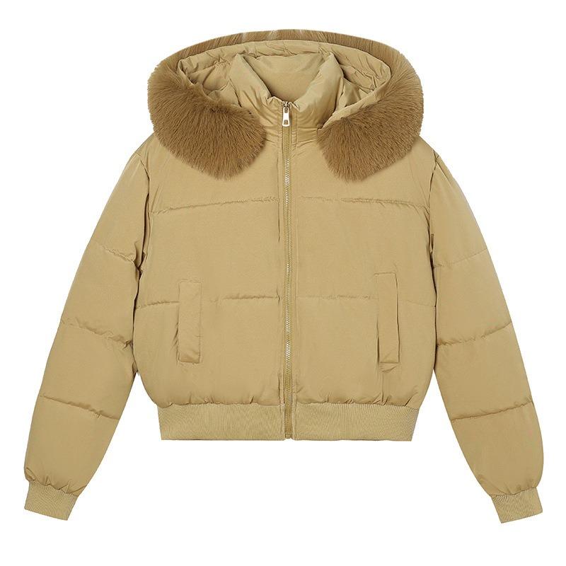Navy blue design sense hooded fur collar cotton clothes women's winter new short cotton-padded clothes bread clothes jacket