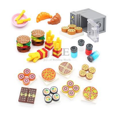 City Mini Jedzenie Klocki Hamburger Pizza Frytki Ciasto Deser Czekoladowe Ciasteczka MOC Klocki Plastikowe Złóż Część Figurki Zabawka