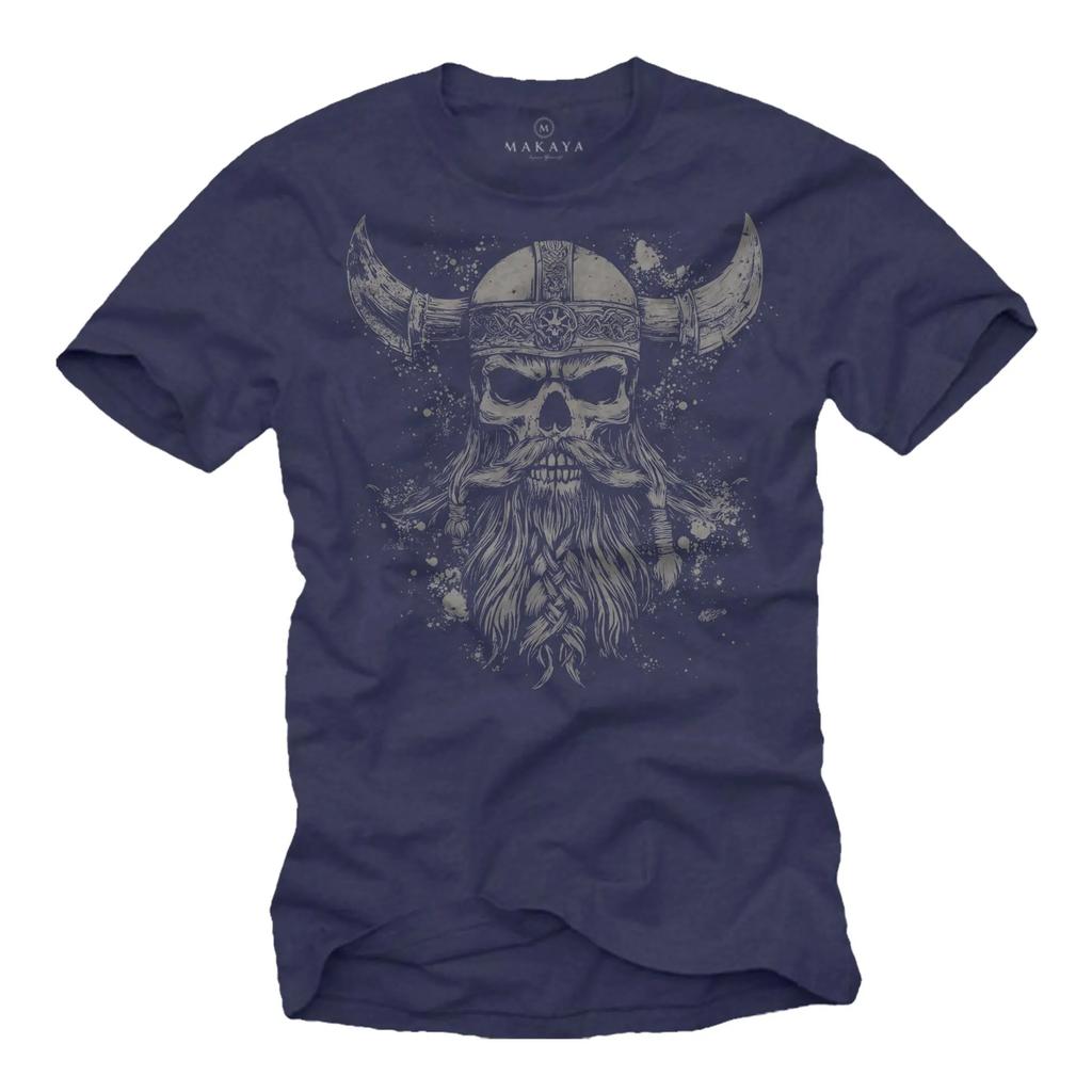 Best Selling Viking T-Shirt for Men with Beard Skull Motif Viking Skull with Helmet and Horns Men Gifts Tattoo Graphic Design
