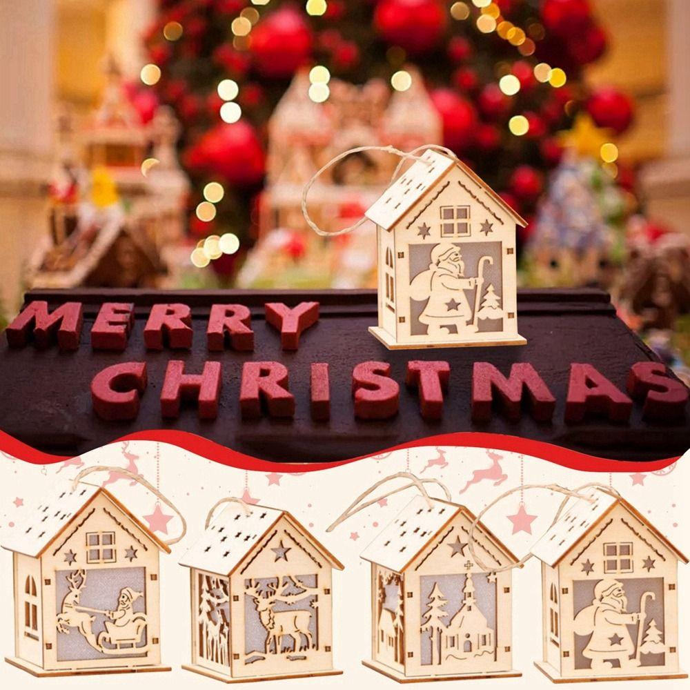 

Glowing Wood Village House Luminous Wooden Christmas Cabins Ornament Home