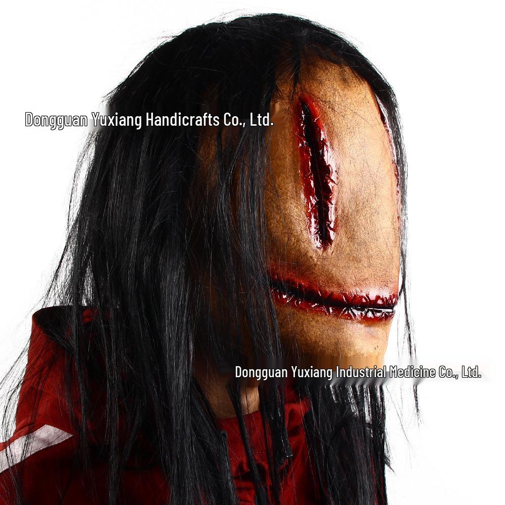 Female Ghost Horror Mask - Long Hair, Stitched Face, Scary Demon for Halloween Party & Haunted House