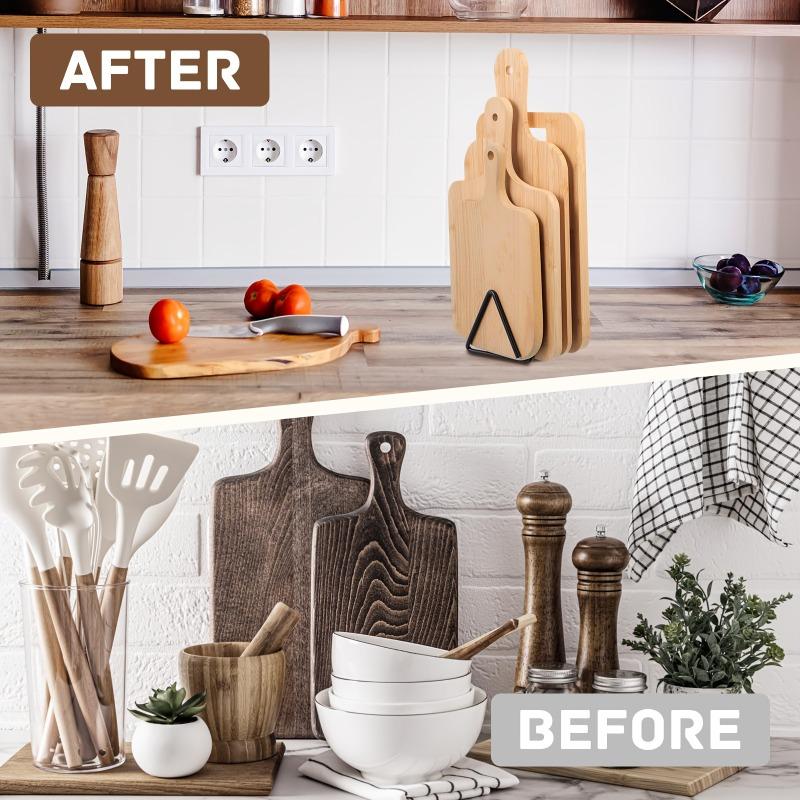 1pc Modern Minimalist Kitchen Storage Rack With Metal Cutting Board And Bowl Dish Organizer