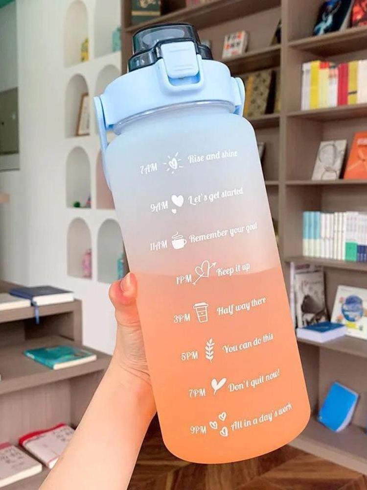 2L Large-capacity Water Bottle With Bounce Lid Timeline Reminder Leak-proof Frosted Cup For Outdoor Sports And Fitness