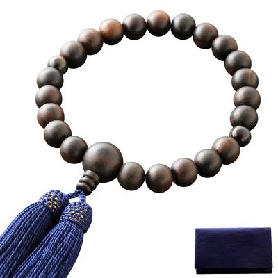 Kyoto Buddhist Altar Hayashi Buddhist Prayer Beads for Men, Pure Silk with Ebony (Unpolished) Head Tassel and Two-Head Blue Tiger Eye Pattern [Hawk's
