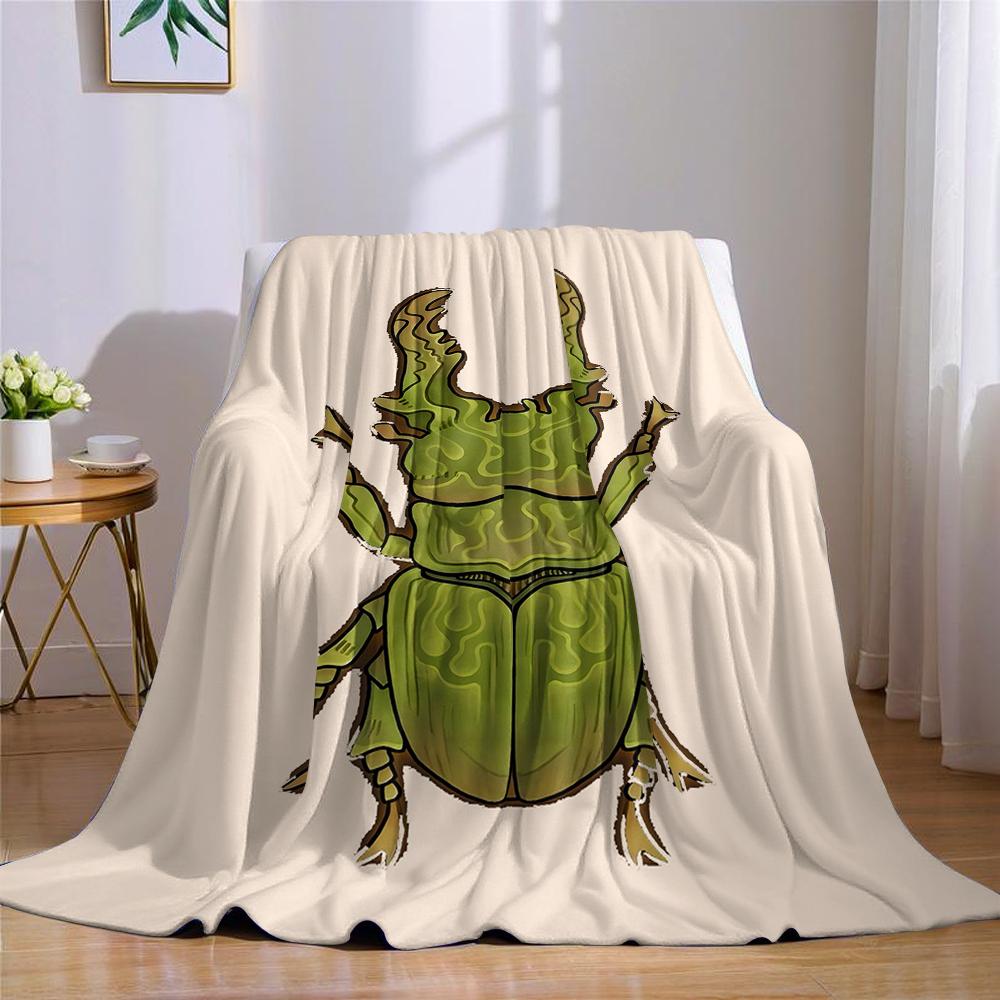 Green Stag Beetle Flannel Blanket Warm Soft Halloween Christmas Couch Warm Cozy Decorative Decor Gift for All Season