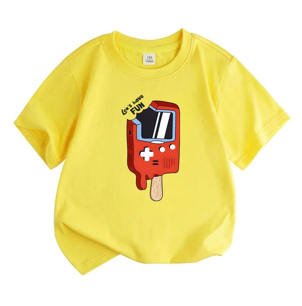 Kids Boys Girls 100% Cotton Crew Neck Short Sleeve T-Shirt, Funny Retro Gameboy Popsicle Let's have Fun Print Casual Summer Soft Breathable Tee Tops f