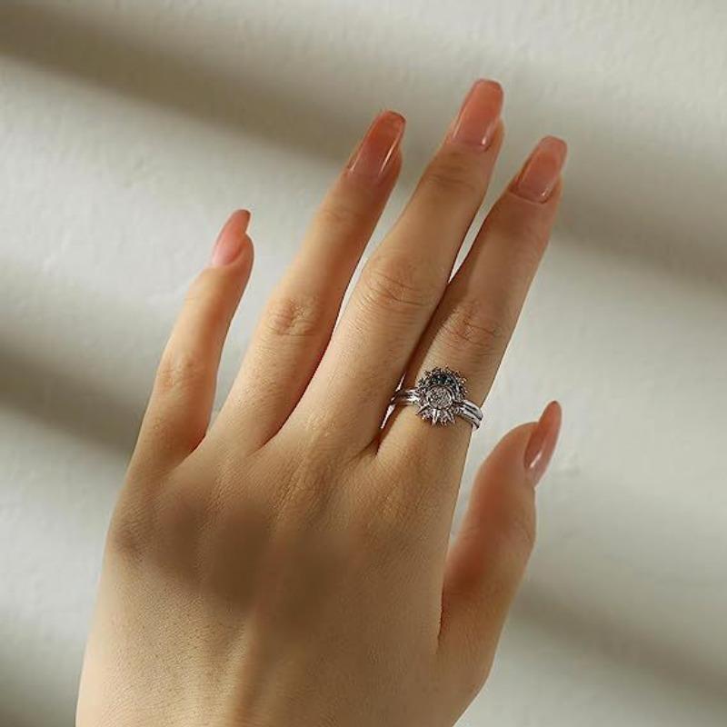 Sommer Par Ringsett Himmelblå Glitrende Måne og Sol Ring Nytt Dame Stablebart Fingersett Forlovelsesmykker