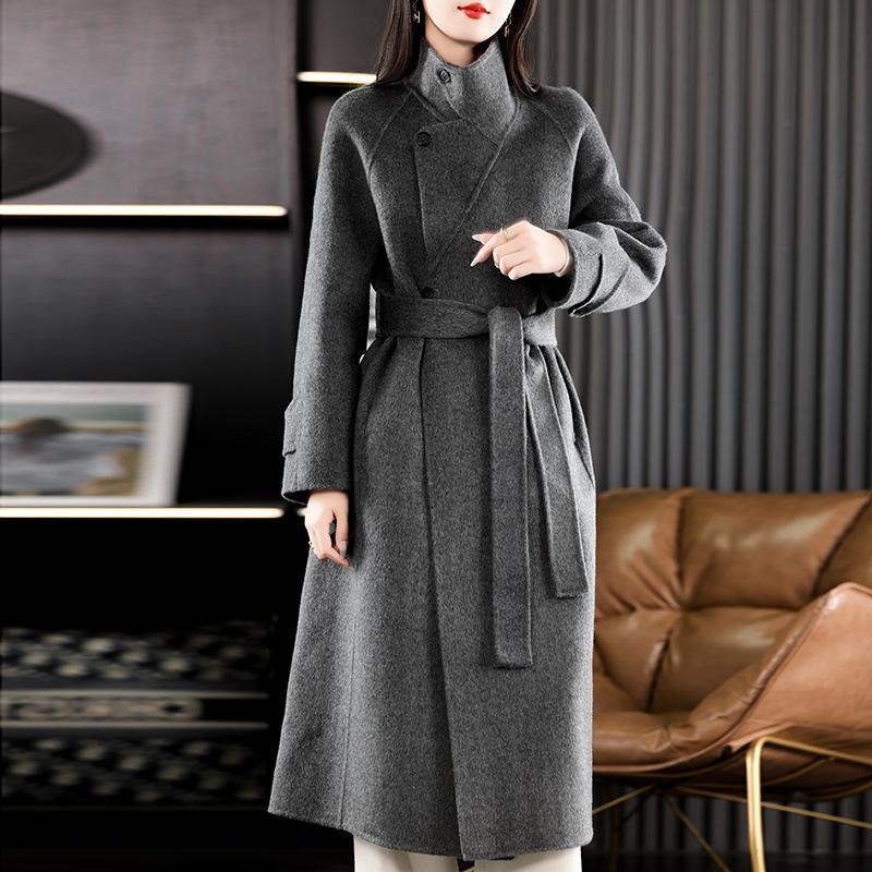 Lapel Waist Double-sided Wool Coat Women's Autumn and Winter New Temperament Wool Coat Plus Medium Style