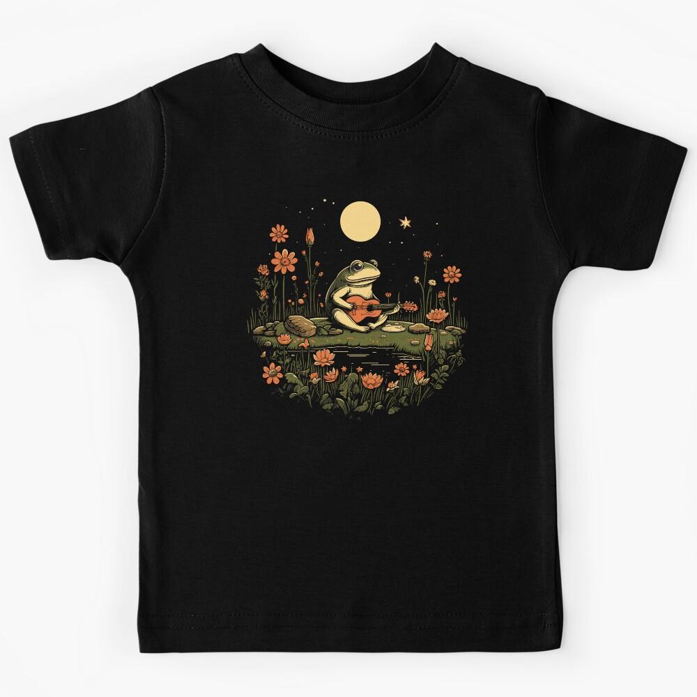 Frog Plays Guitar In Wildflowers Cottagecore Inspired Kids T-Shirt 120