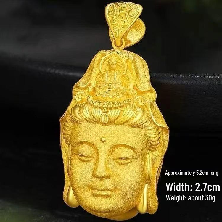 Vergoldete Damen Buddha Kopf Anhänger Halskette mit Sicherheitsverschluss - Hochwertiges simuliertes Gold Tathagata Schmuckaccessoire