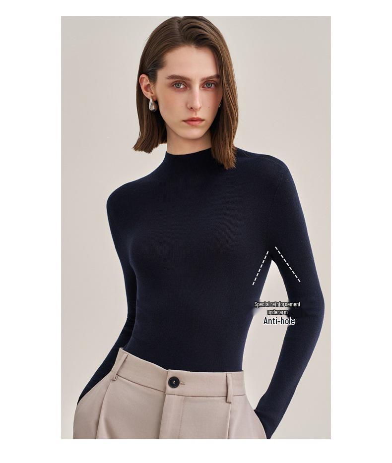 Women's Slim-Fit Cashmere Wool Sweater - Machine Washable, Half-High Collar, Autumn/Winter Design