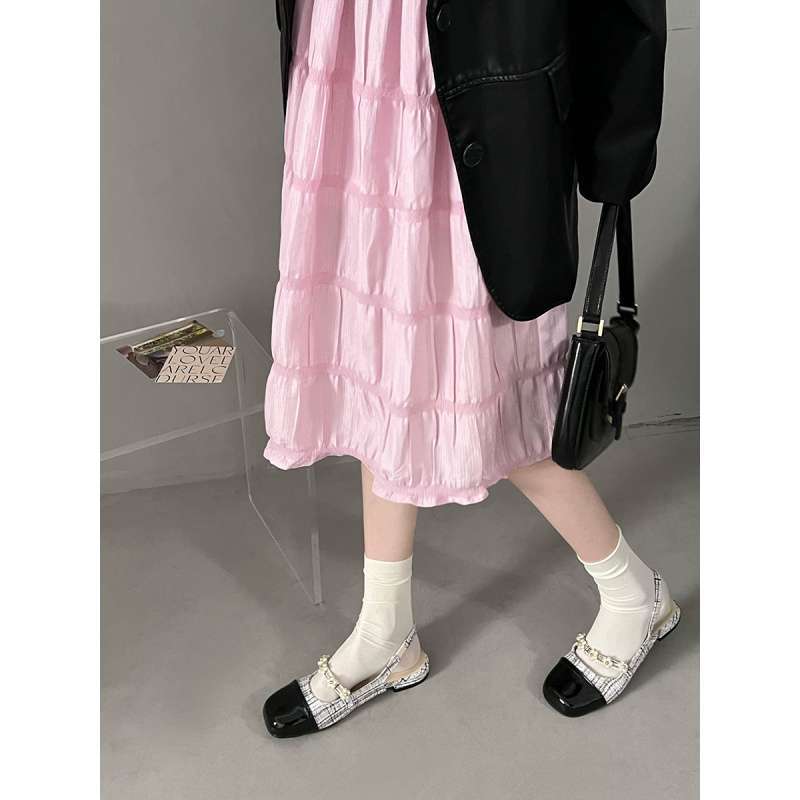 White Retro French Mary Jane Shoes 2025 New Summer Versatile Pearl Fairy Flat-bottomed Bag Head Sandals Foreign Style