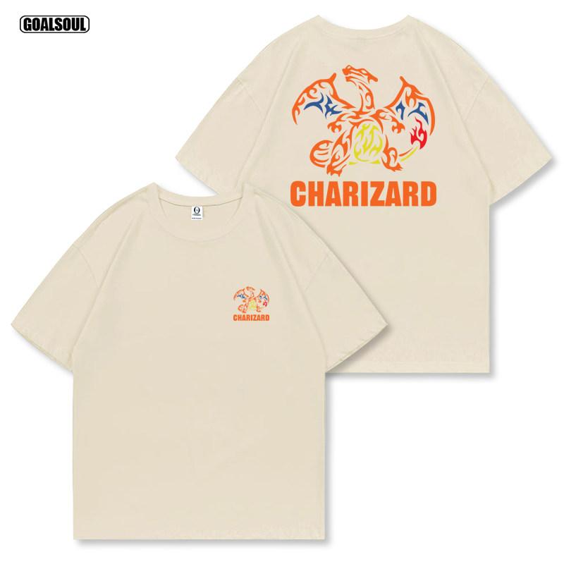

Pokémon Tshirt Super Flame POKEMON Japanese Trendy Brand Retro Casual Heavyweight Pure Cotton Short Sleeve L