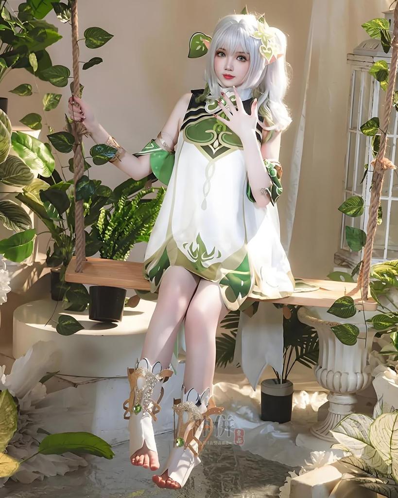 Nahida Cosplay Grass Genshin Impact Cosplay Costume for School and Stage Wear Wig Size [Excellent Quality] Wig, God, Costume, Adult, Festivals,