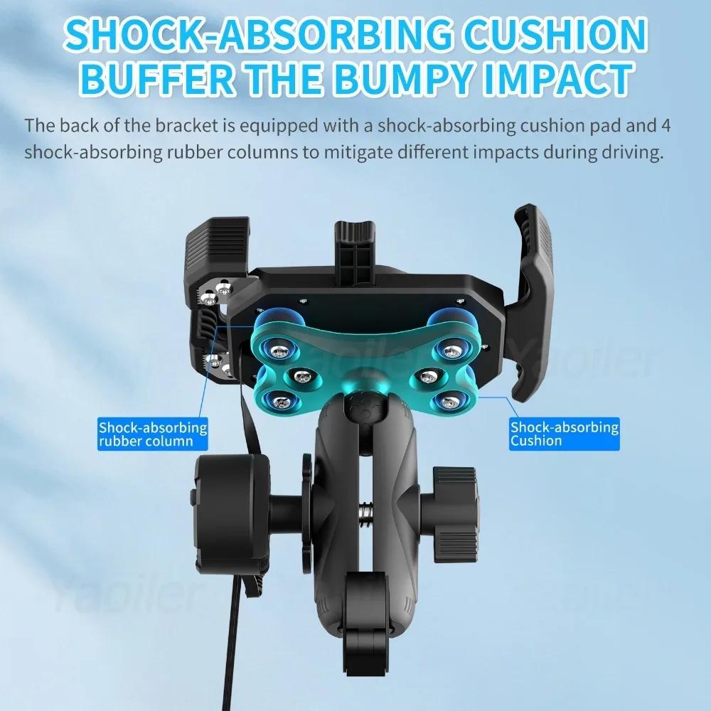 Motorcycle Phone Holder 15W Wireless Charger Motorbike Shock-absorbing Handlebar Mount with C Type Fast Charging Cellphone Stand