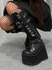 Women Gothic Punk Knee High top Wedges Heel Platform Halloween Motorcycle Luxury Long Booties for Adult Women