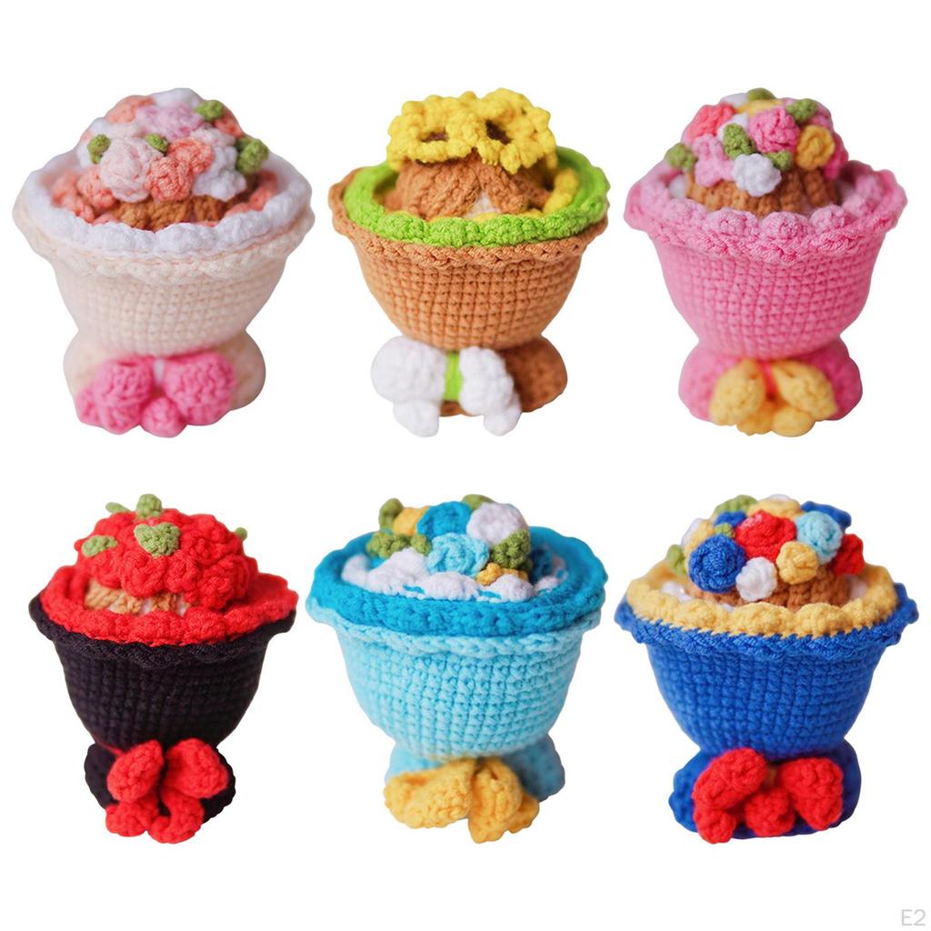 Decoration Ornament Handmade Knitted Crochet Bouquet for Girlfriend Women Wife Valentines Gifts