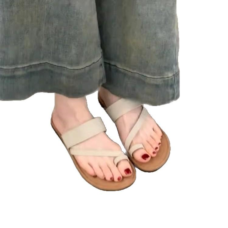 Self-kept version~ Outer wear cover toe cool slippers women's ins wind bohemian with skirt flat bottom simple one-word slippers summer