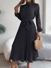 Fall Elegant Stand Collar Long Sleeve Ruched Waist A-Line Dress Women's Formal Wear