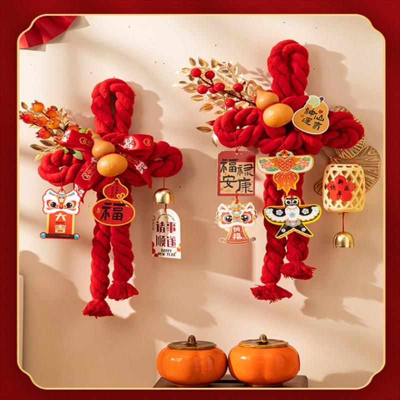 Handcrafted Cotton Thread Auspicious Knot Ornament New Year Pendant for Holiday Parties and Gifting