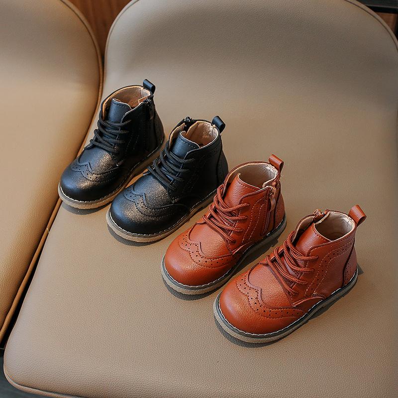 

Children S Mid-Top Martin Boots Autumn Side Zipper Student Shoes Board Shoes Girls Soft-Soled Casual Shoes 21-25 коричневый