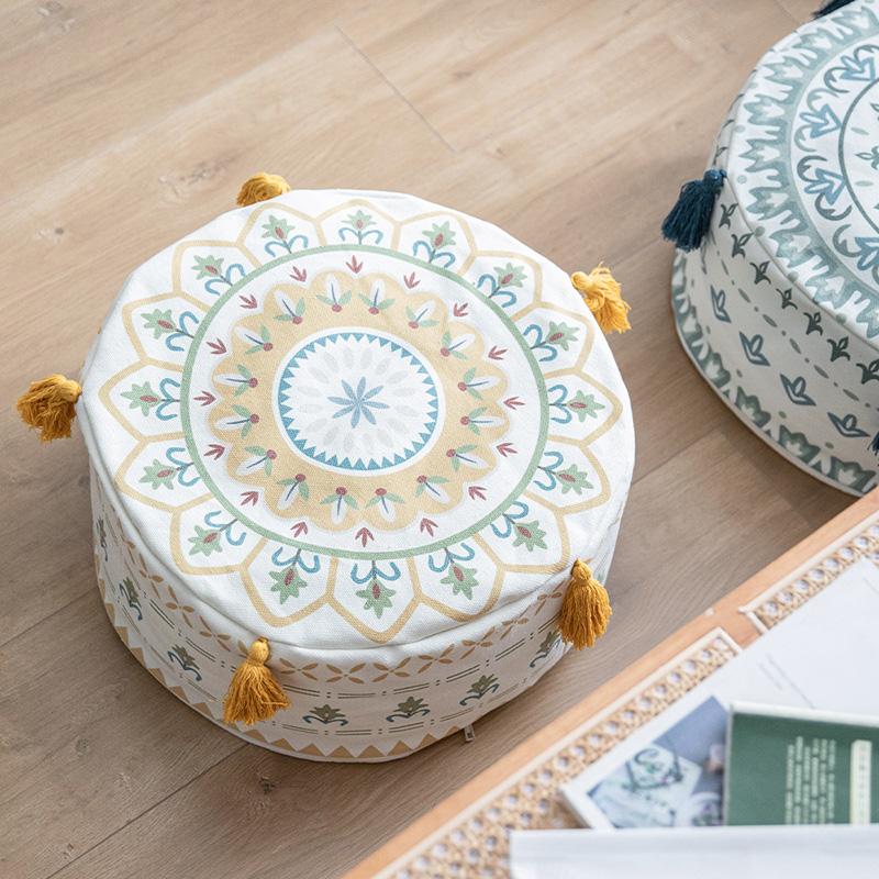 Nordic Boho Unstuffed Ottoman Cover Round Pouf Seat Cushion Tatami Floor Sitting Pier Foot Stool Cover Balcony Living Room Decor