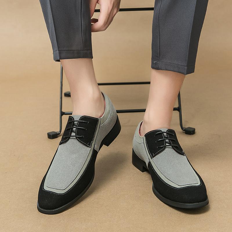 Fashion Trends Men Oxford Shoes Color Block Suede Casual Dress Mans Lace Up Shoes Office Business Wedding Driving Leather Shoes