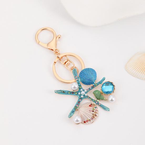 Keychain Pendant Ocean Style Starfish Shell Design Key Chain with Rhinestones Imitation Pearls Bags Backpacks Decorative Accessory