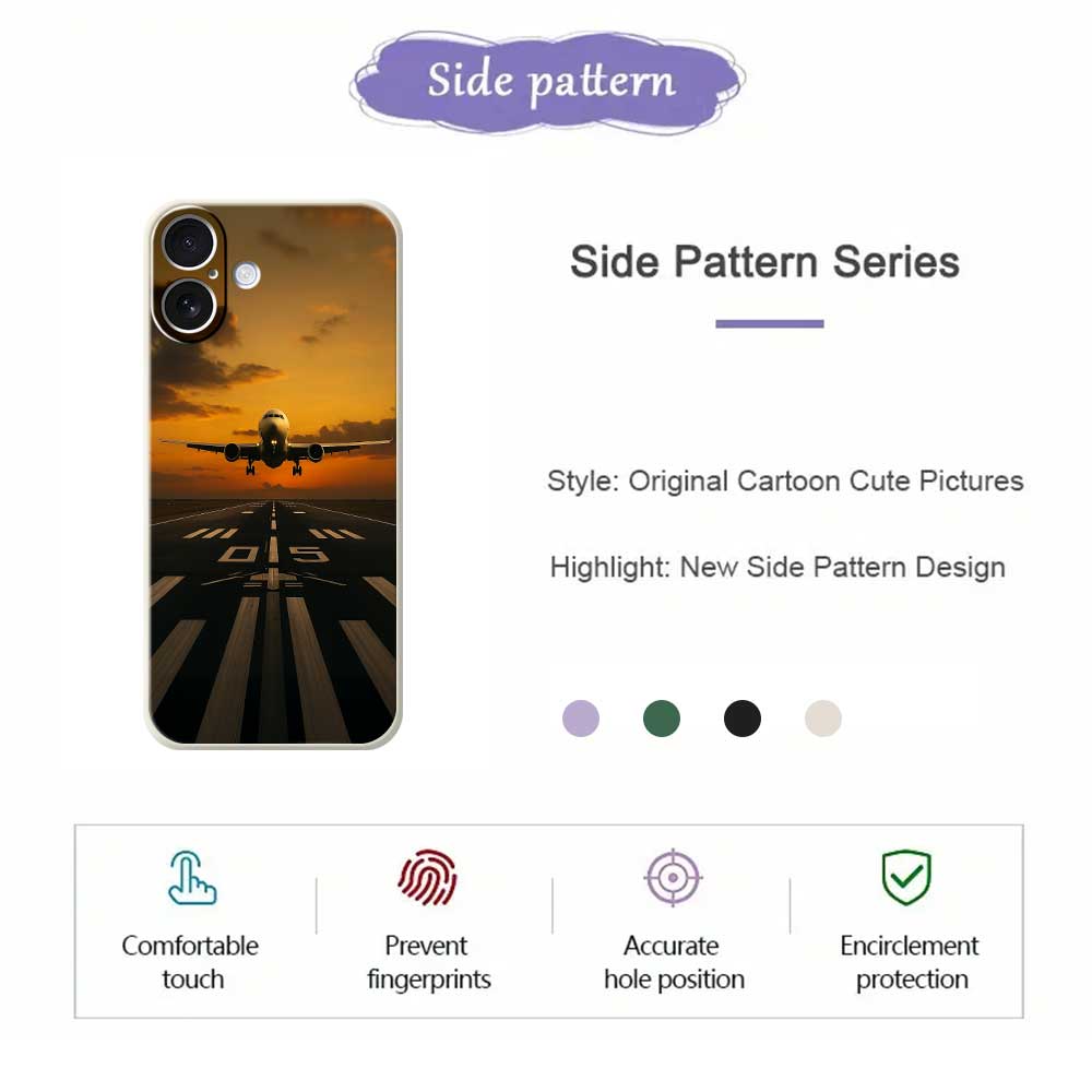For iPhone 17 Case Airplane Pattern Printing Straight Edge TPU Phone Back Cover