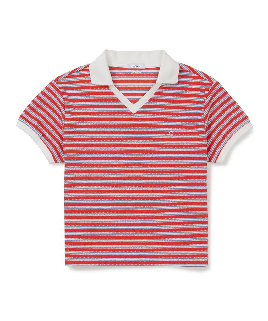 CLOVE [26Sm Clove] Multi Stripe Terry Polo Shirt (Red)