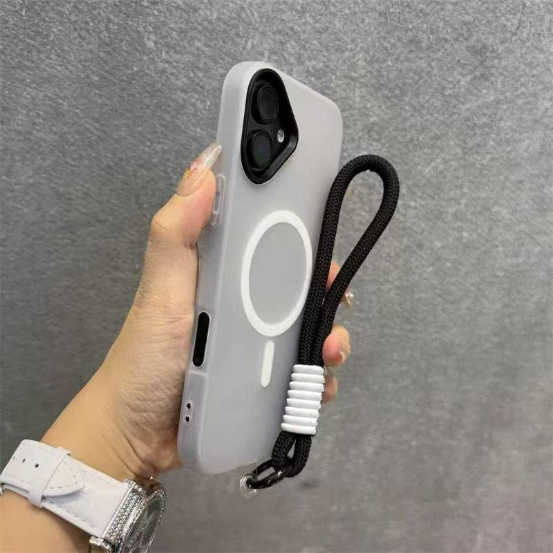 for Magsafe Candy Contrast Lanyard Magneti Case for iPhone 17 16 15 Pro Max 14 Plus 11 12 13 17 Air Hand Wrist Strap Matte Cover