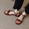 Summer fashion high-value soft leather sandals women's 2025 summer new flat bottom non-slip versatile retro word with sandals