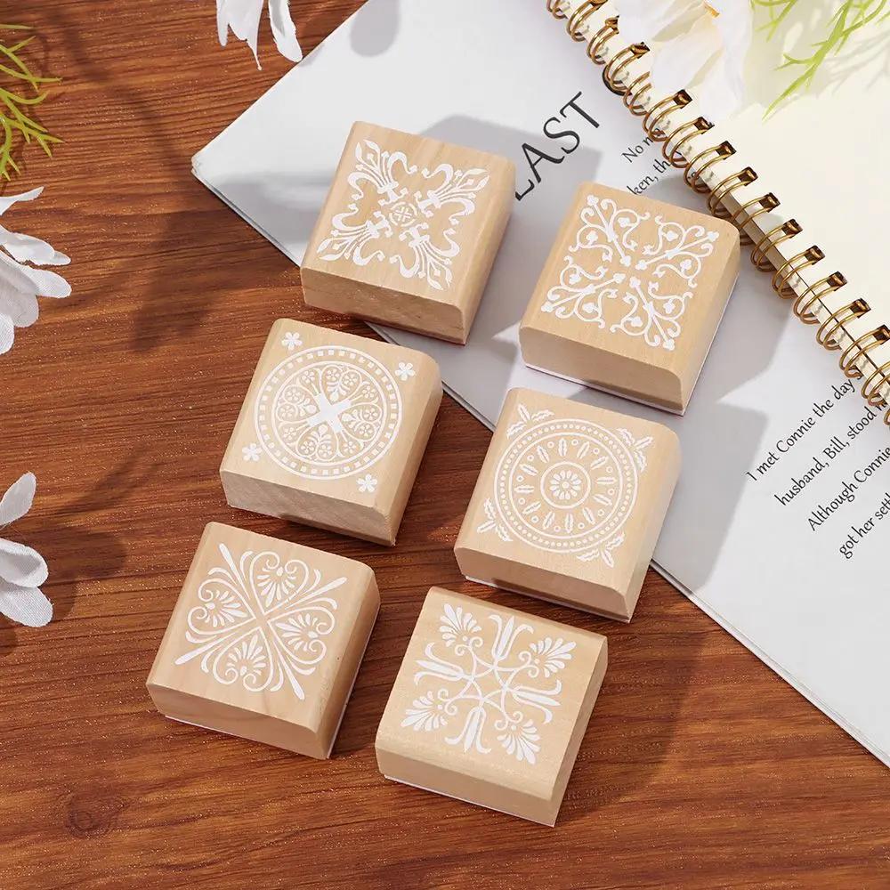 New Vintage Stamping Scrapbooking Square Floral Stamps Rubber Wooden