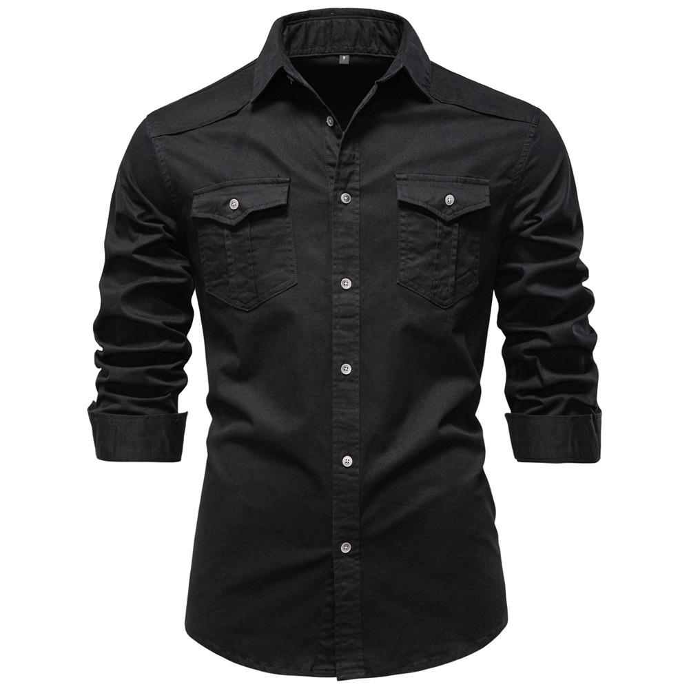 Men's Spring Autumn Denim Shirt, Solid Color Long Sleeve Casual Button-Up Jean Shirt, Classic Lightweight Denim Top