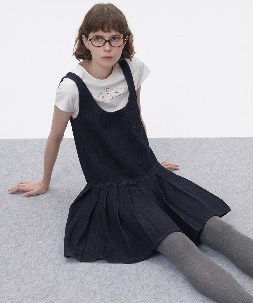 Plack Woman Pleated Denim Dress Deep Indigo