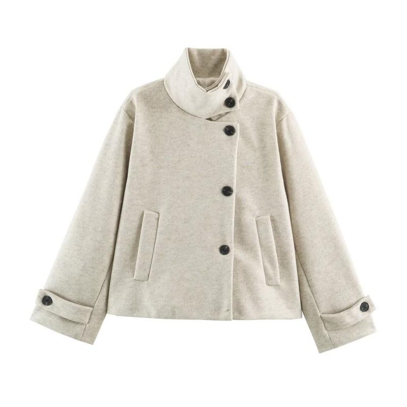 2026 Womens Street Fashion Stand Collar Short Wool Coat Outerwear W025 12107