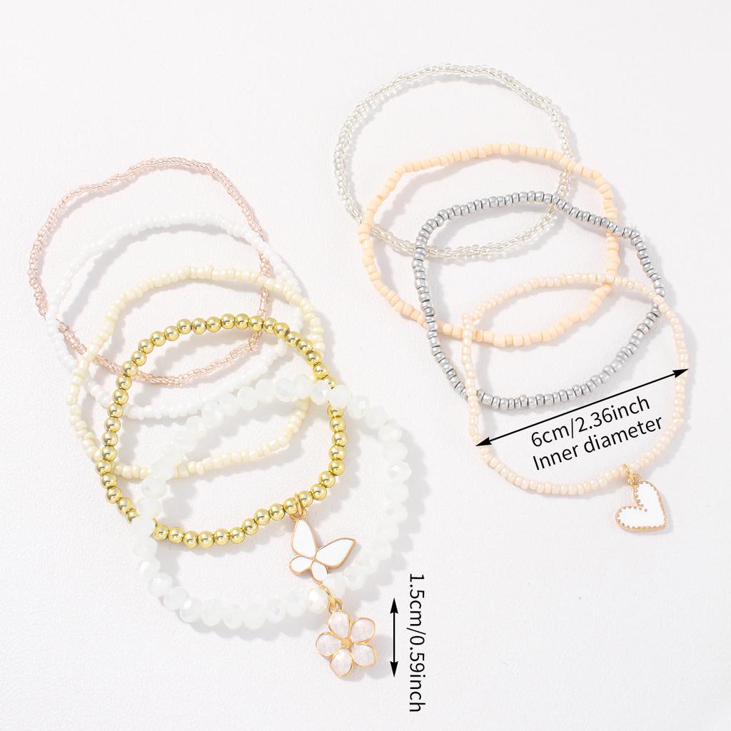 Fashion Heart-shaped Butterfly Flower Pendant Bracelet Bohemian Seed Bead Stacked Bracelet Women's Summer Beach Party Zircon