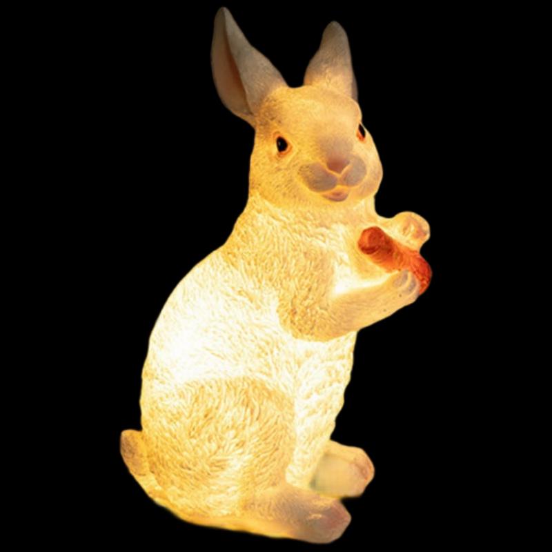 Glowing Rabbit Fiberglass Sculpture with Carrot